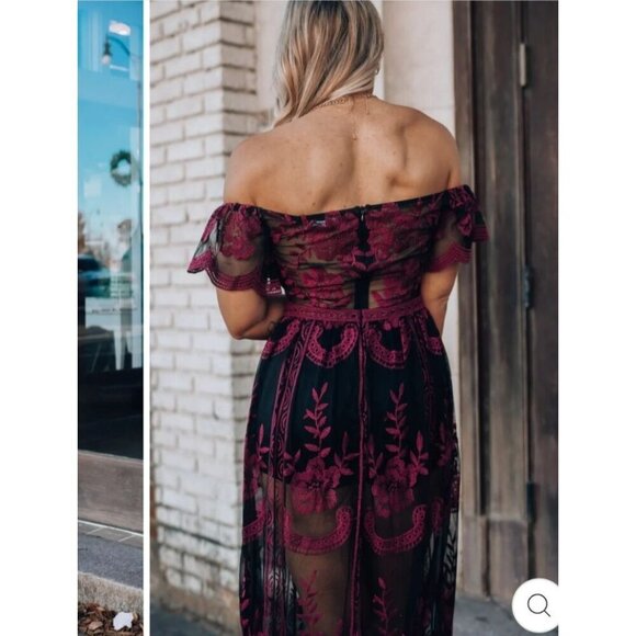 Cloud Ten Canyon Lace Black Romper Dress with Maroon Embroidery Dress Shorts Siz - Picture 5 of 16